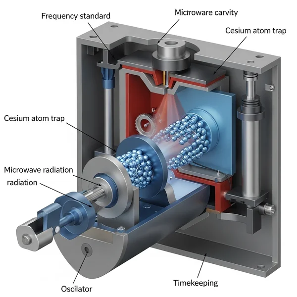 Atomic clock illustration, showing internal structure