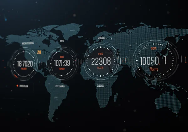 Global market clocks showing different time zones for trading