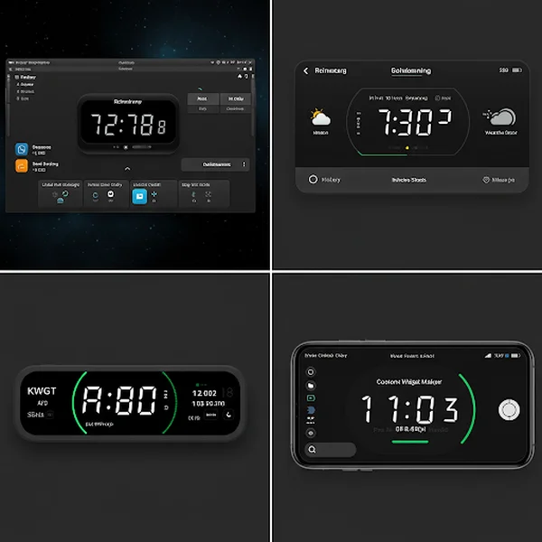 Collage of popular digital clock widget apps: Rainmeter, Übersicht, KWGT, Widgetsmith
