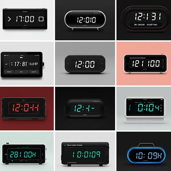 Collage of digital clock widgets: desktop, mobile, lockscreen