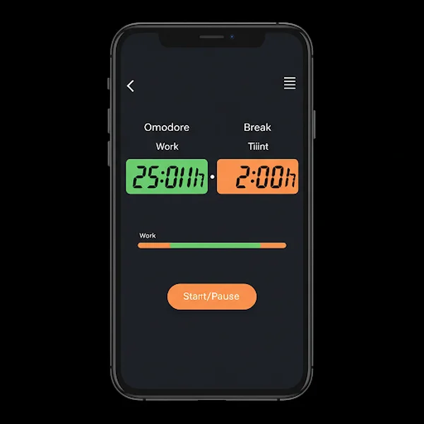 Screenshot of a digital Pomodoro timer appl clock