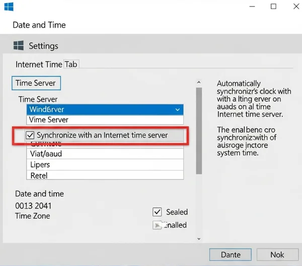 OS time settings, automatic time synchronization
