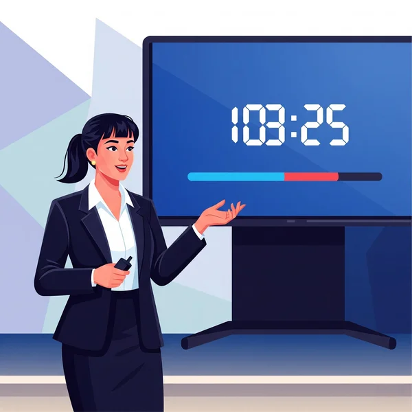 Presentation timer as full screen clock for speaker time management.