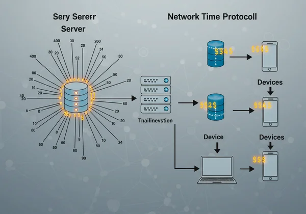 Diagram showing NTP data flow from server to client device