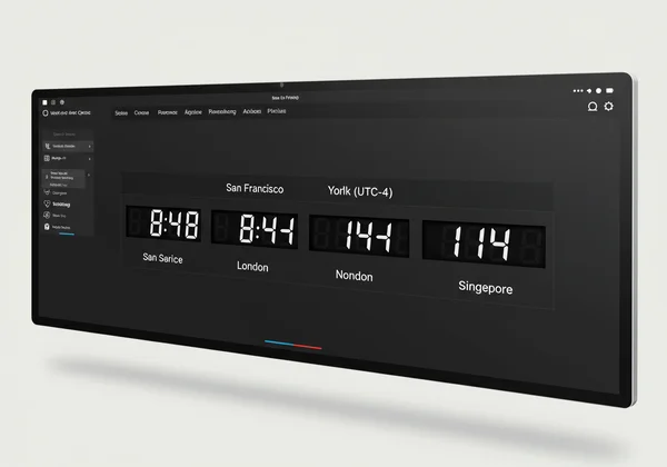 A multi-zone digital clock dashboard on a computer screen.