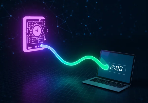 Data flowing from atomic clock server to device